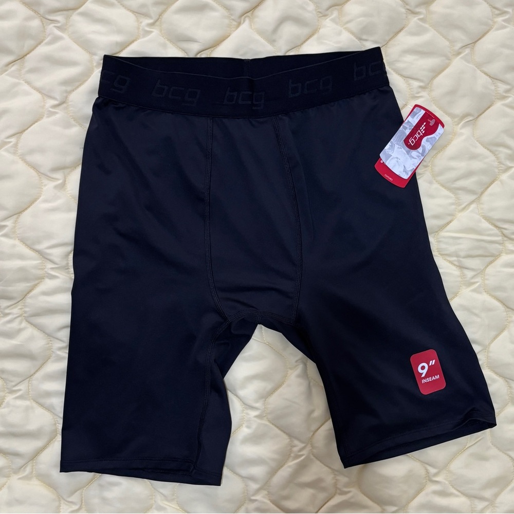 bcg Black Men's Compression Boxer Briefs - 9" Inseam